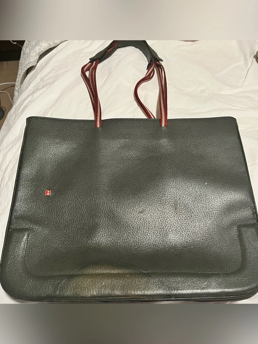 Bally Black Leather Tote Bag with Red Strap Accents